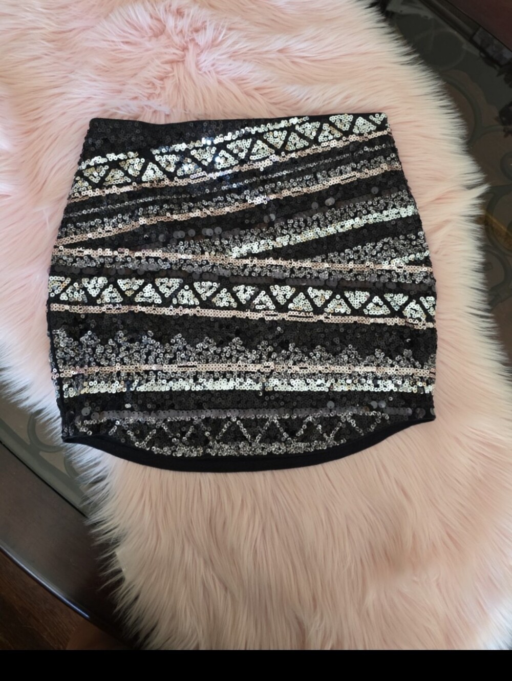Express Sequin Mini Skirt Black Silver Rose Gold